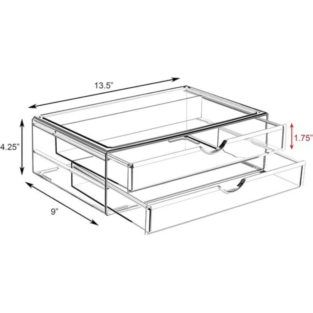 Large Stackable Acrylic Drawers - 2 Clear Storage Drawers for Organizing Make up